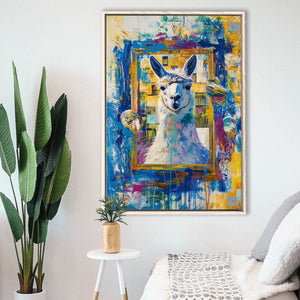 Conjure An Llama Abstract Expressionist Painting, Framed Canvas Prints Wall Art Decor, Floarting Frame Painting Canvas Art