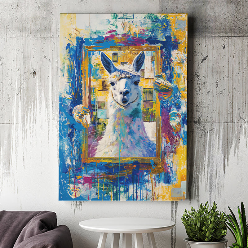 Conjure An Llama Abstract Expressionist Painting, Canvas Prints Wall Art Home Decor, Painting Canvas Art