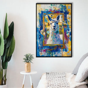 Conjure An Llama Abstract Expressionist Painting, Framed Canvas Prints Wall Art Decor, Floarting Frame Painting Canvas Art