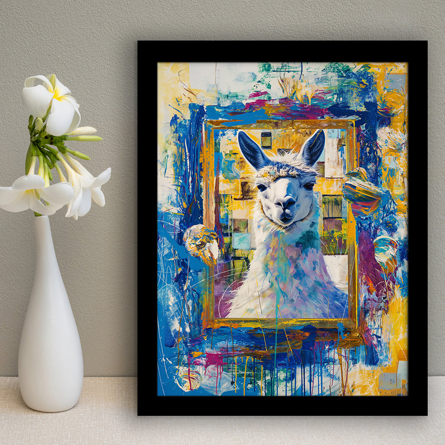 Conjure An Llama Abstract Expressionist Painting, Framed Art Prints Wall Decor, Picture Framed Painting