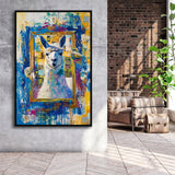 Conjure An Llama Abstract Expressionist Painting, Framed Canvas Prints Wall Art Decor, Floarting Frame Painting Canvas Art