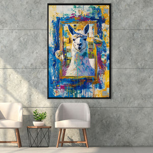 Conjure An Llama Abstract Expressionist Painting, Framed Canvas Prints Wall Art Decor, Floarting Frame Painting Canvas Art