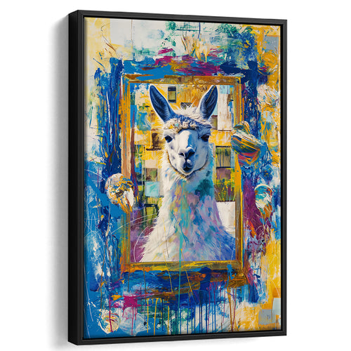 Conjure An Llama Abstract Expressionist Painting, Framed Canvas Prints Wall Art Decor, Floarting Frame Painting Canvas Art