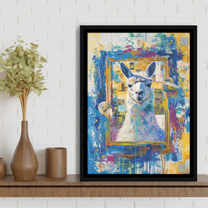 Conjure An Llama Abstract Expressionist Painting, Framed Canvas Prints Wall Art Decor, Floarting Frame Painting Canvas Art