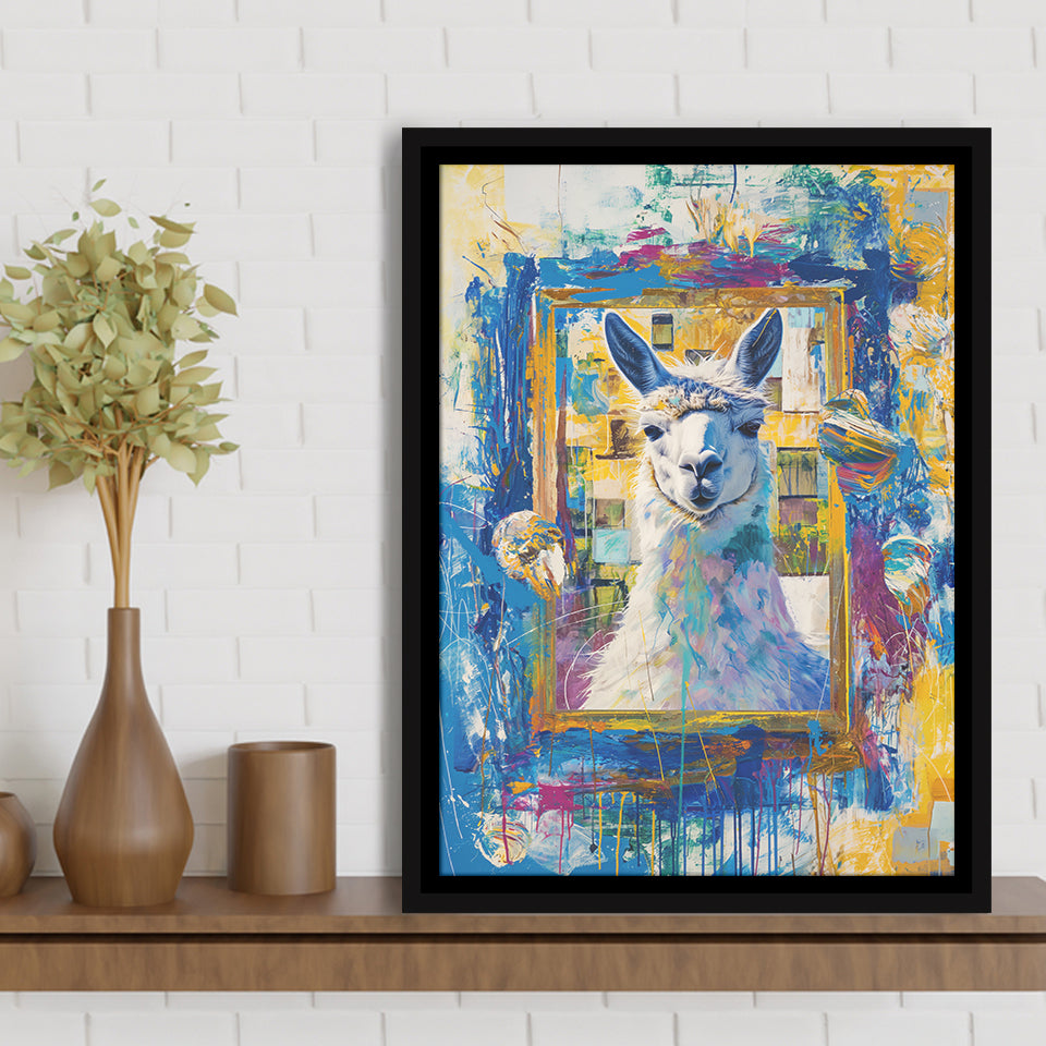 Conjure An Llama Abstract Expressionist Painting, Framed Canvas Prints Wall Art Decor, Floarting Frame Painting Canvas Art