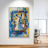 Conjure An Llama Abstract Expressionist Painting, Framed Canvas Prints Wall Art Decor, Floarting Frame Painting Canvas Art