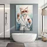Cool Cat Holding The Cup Of Red Wine In Bathroom Decor Canvas Prints Wall Art, Bathroom Art Decor,
