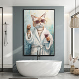 Cool Cat Holding The Cup Of Red Wine In Bathroom Decor Framed Canvas Prints Wall Art, Bathroom Framed Art Decor