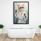 Cool Cat Holding The Cup Of Red Wine In Bathroom Decor Framed Art Print Wall Decor, Bathroom Framed Art Decor