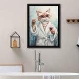 Cool Cat Holding The Cup Of Red Wine In Bathroom Decor Framed Canvas Prints Wall Art, Bathroom Framed Art Decor