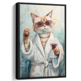 Cool Cat Holding The Cup Of Red Wine In Bathroom Decor Framed Canvas Prints Wall Art, Bathroom Framed Art Decor