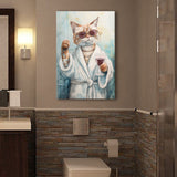 Cool Cat Holding The Cup Of Red Wine In Bathroom Decor Canvas Prints Wall Art, Bathroom Art Decor,