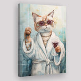 Cool Cat Holding The Cup Of Red Wine In Bathroom Decor Canvas Prints Wall Art, Bathroom Art Decor,