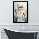 Cool Cat Holding The Cup Of Red Wine In Bathroom Decor Framed Art Print Wall Decor, Bathroom Framed Art Decor