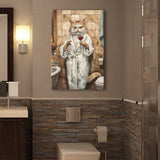 Cool Cat The Cup Of Red Wine Bathroom Decor Animal Art Canvas Prints Wall Art, Bathroom Art Decor,