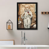 Cool Cat The Cup Of Red Wine Bathroom Decor Animal Art Framed Canvas Prints Wall Art, Bathroom Framed Art Decor