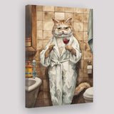 Cool Cat The Cup Of Red Wine Bathroom Decor Animal Art Canvas Prints Wall Art, Bathroom Art Decor,