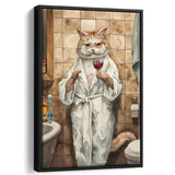 Cool Cat The Cup Of Red Wine Bathroom Decor Animal Art Framed Canvas Prints Wall Art, Bathroom Framed Art Decor