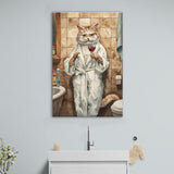 Cool Cat The Cup Of Red Wine Bathroom Decor Animal Art Canvas Prints Wall Art, Bathroom Art Decor,