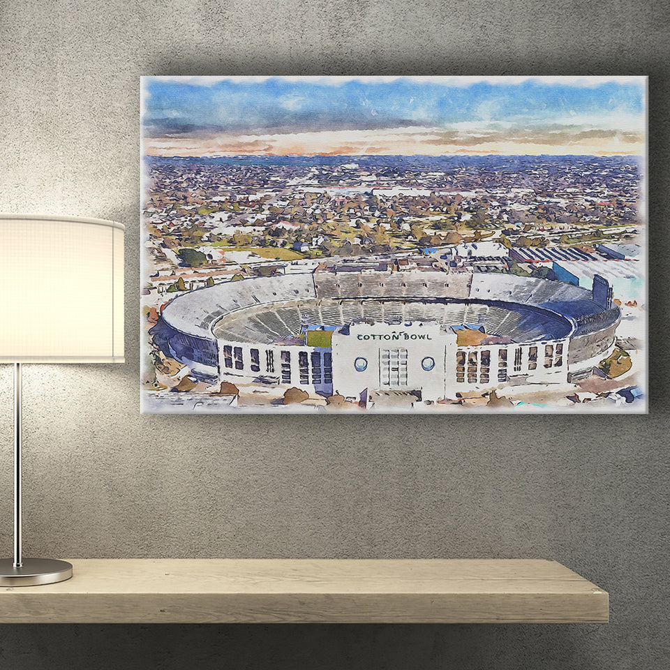 Cotton Bowl Stadium WaterColor Canvas Prints, Dallas Texas Watercolor, Stadium Art Gifts