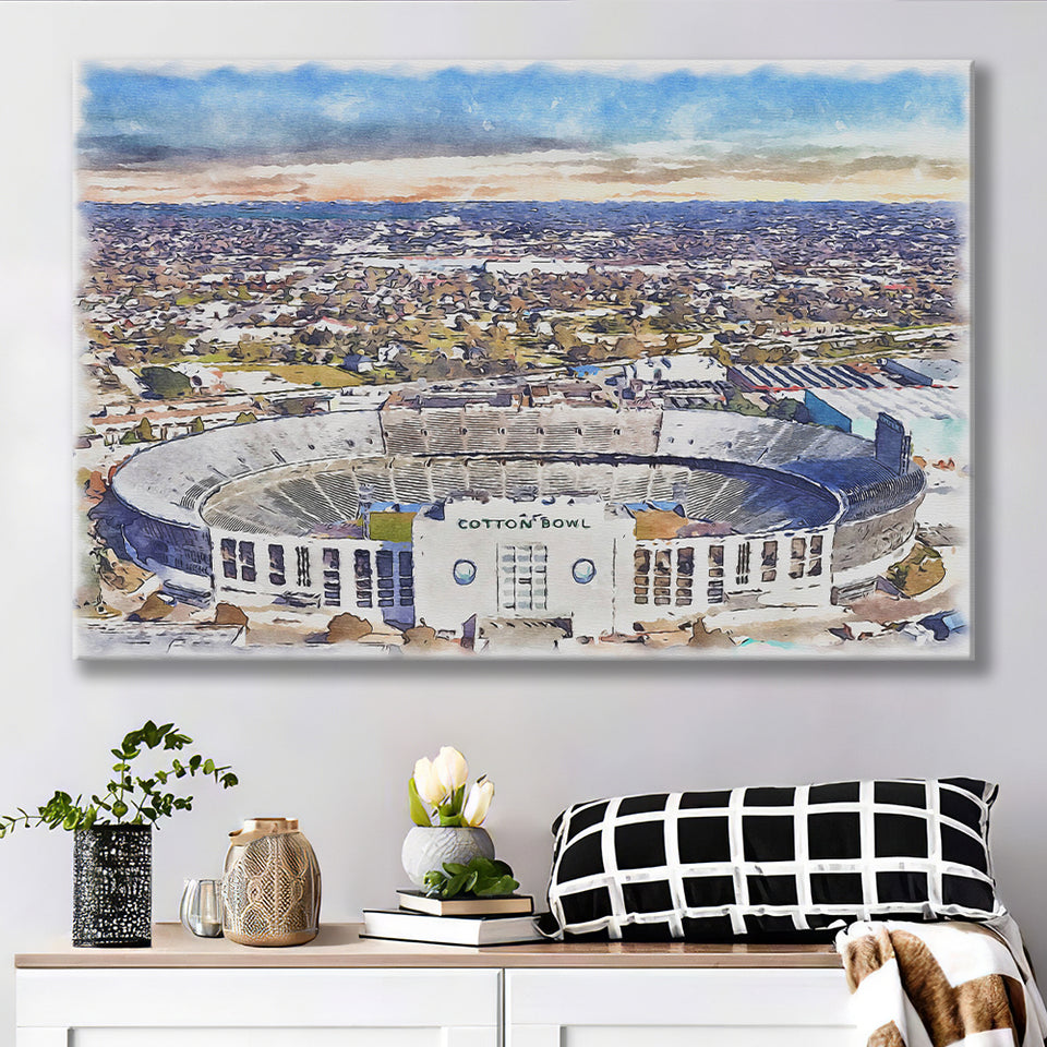 Cotton Bowl Stadium WaterColor Canvas Prints, Dallas Texas Watercolor, Stadium Art Gifts