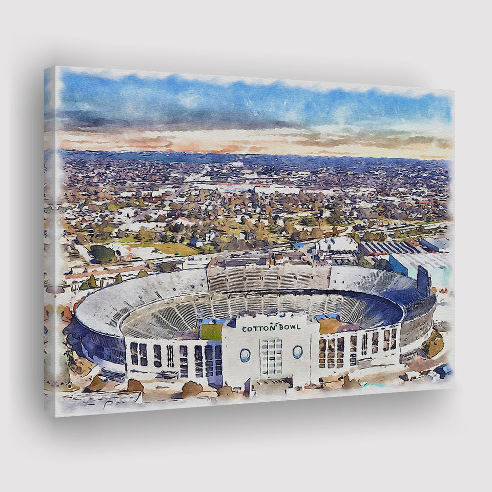 Cotton Bowl Stadium WaterColor Canvas Prints, Dallas Texas Watercolor, Stadium Art Gifts