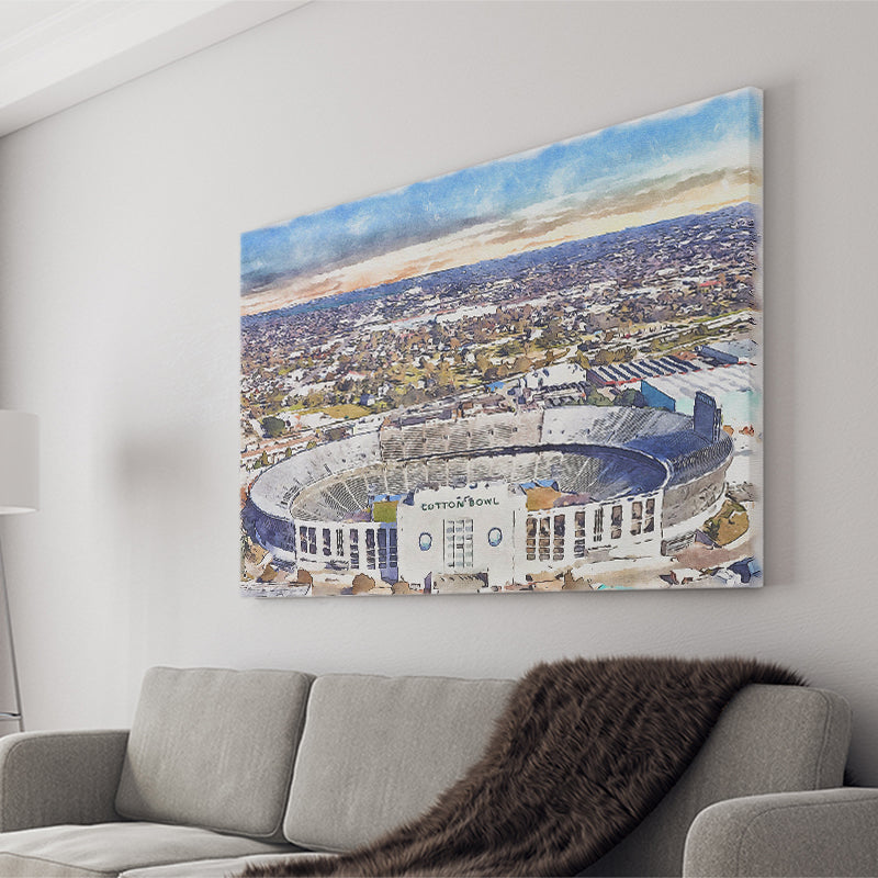 Cotton Bowl Stadium WaterColor Canvas Prints, Dallas Texas Watercolor, Stadium Art Gifts