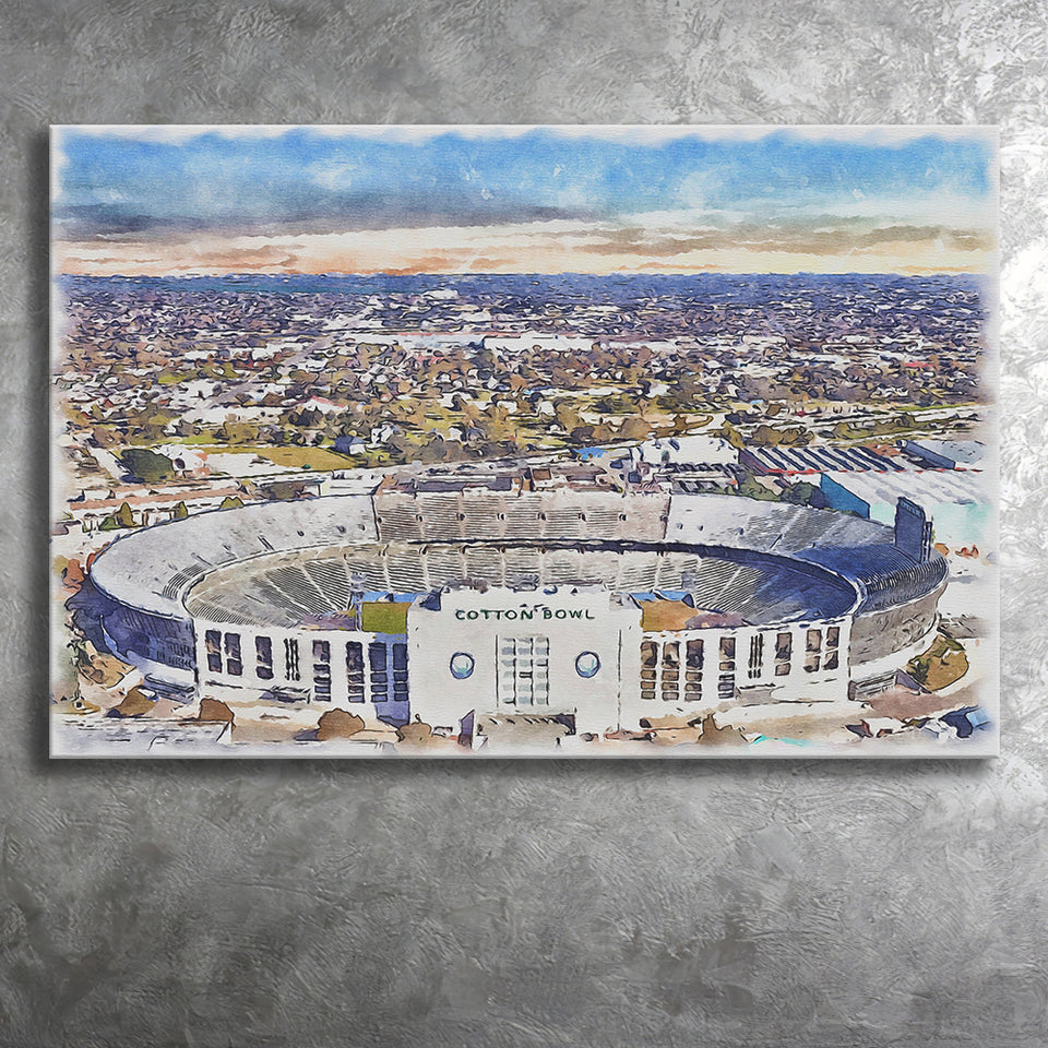 Cotton Bowl Stadium WaterColor Canvas Prints, Dallas Texas Watercolor, Stadium Art Gifts