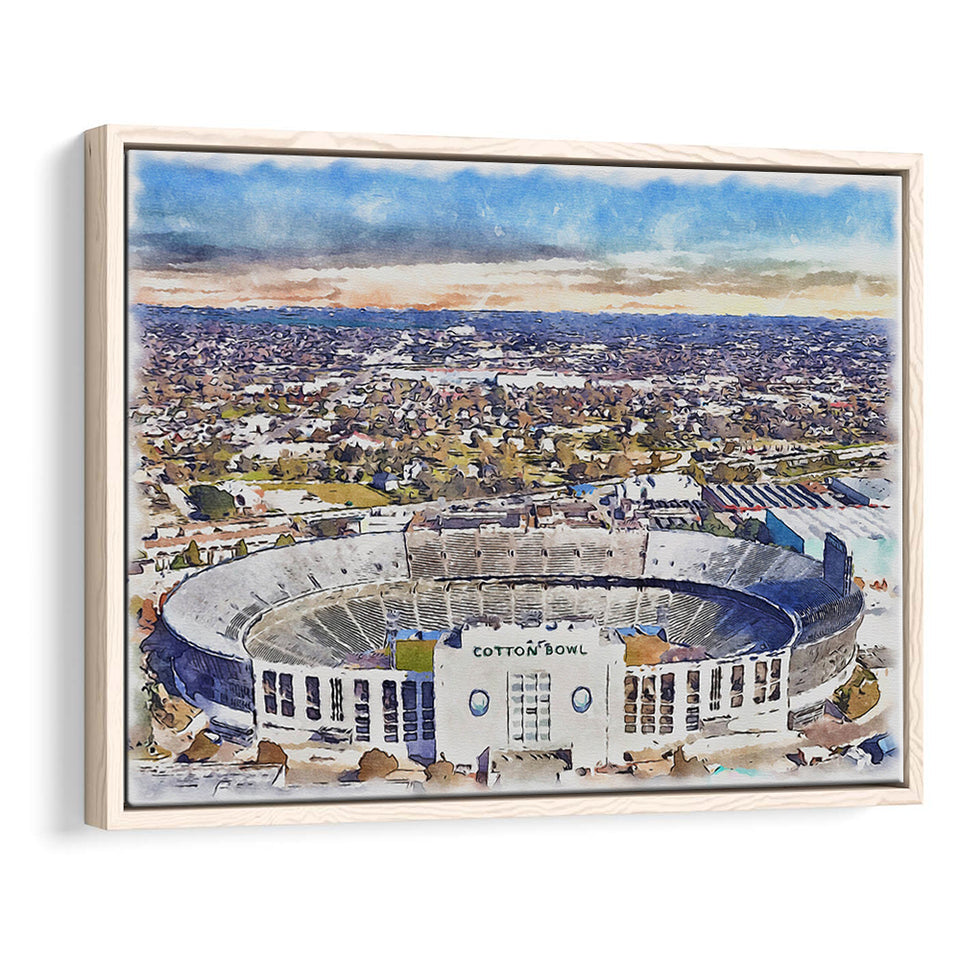 Cotton Bowl Stadium WaterColor Framed Canvas Prints, Dallas Texas Watercolor, Stadium Art Gifts, Floating Frame
