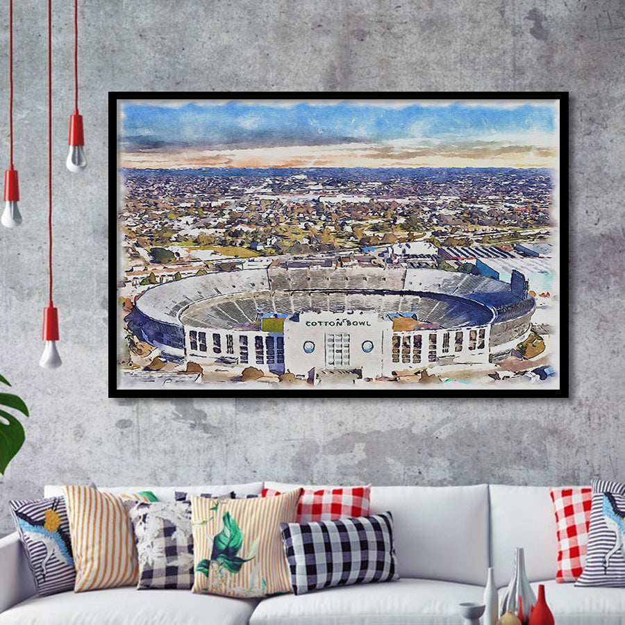 Cotton Bowl Stadium WaterColor Framed Art Prints, Dallas Texas Watercolor, Stadium Art Gifts