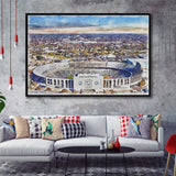 Cotton Bowl Stadium WaterColor Framed Canvas Prints, Dallas Texas Watercolor, Stadium Art Gifts, Floating Frame