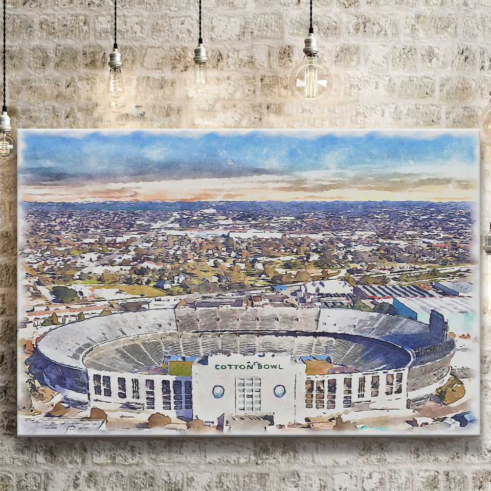 Cotton Bowl Stadium WaterColor Canvas Prints, Dallas Texas Watercolor, Stadium Art Gifts