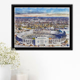 Cotton Bowl Stadium WaterColor Framed Canvas Prints, Dallas Texas Watercolor, Stadium Art Gifts, Floating Frame