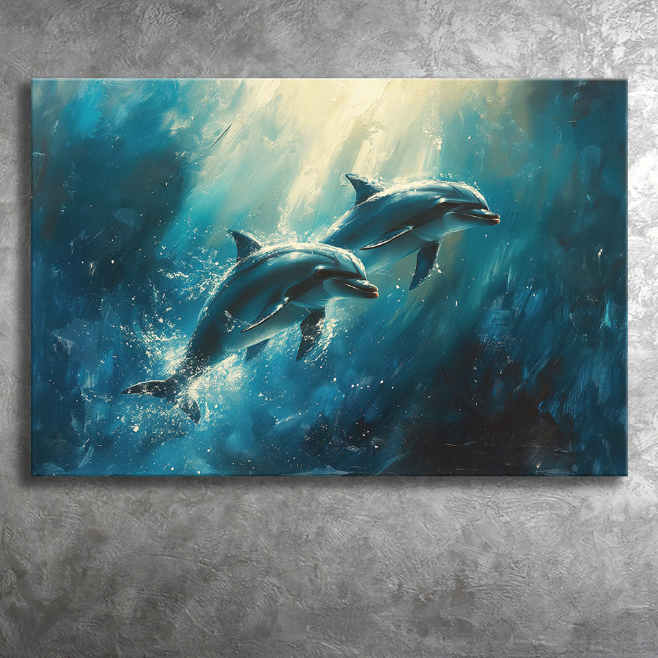 Couple Dolphin In The Sea Ocean Acrylic Painting, Art Print, Canvas Print Wall Art Home Decor