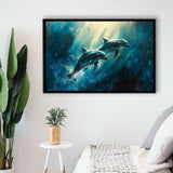 Couple Dolphin In The Sea Ocean Acrylic Painting, Floating Frame, Framed Canvas Print Wall Art Home Decor