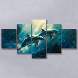 Couple Dolphin In The Sea Ocean Acrylic Painting, Multi Panel,Mixed Canvas Print Wall Art Decor