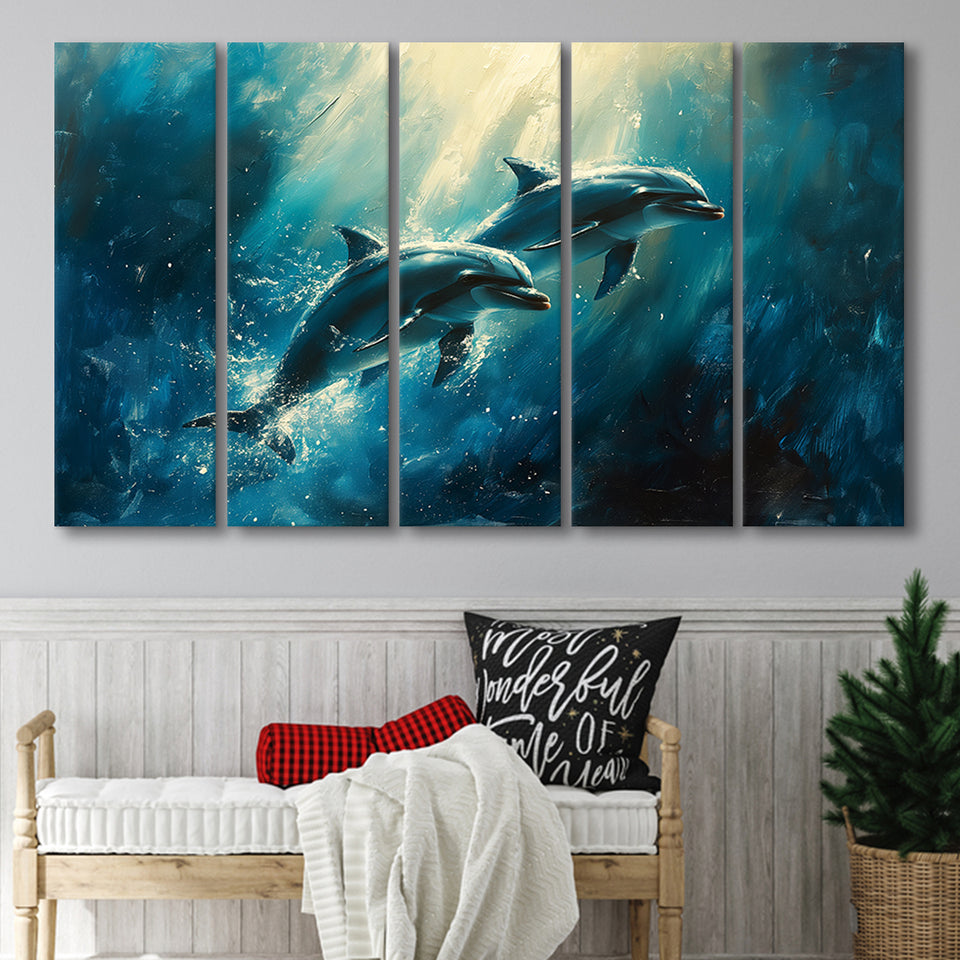 Couple Dolphin In The Sea Ocean Acrylic Painting, Extra Large Canvas, Canvas Print Wall Art Decor