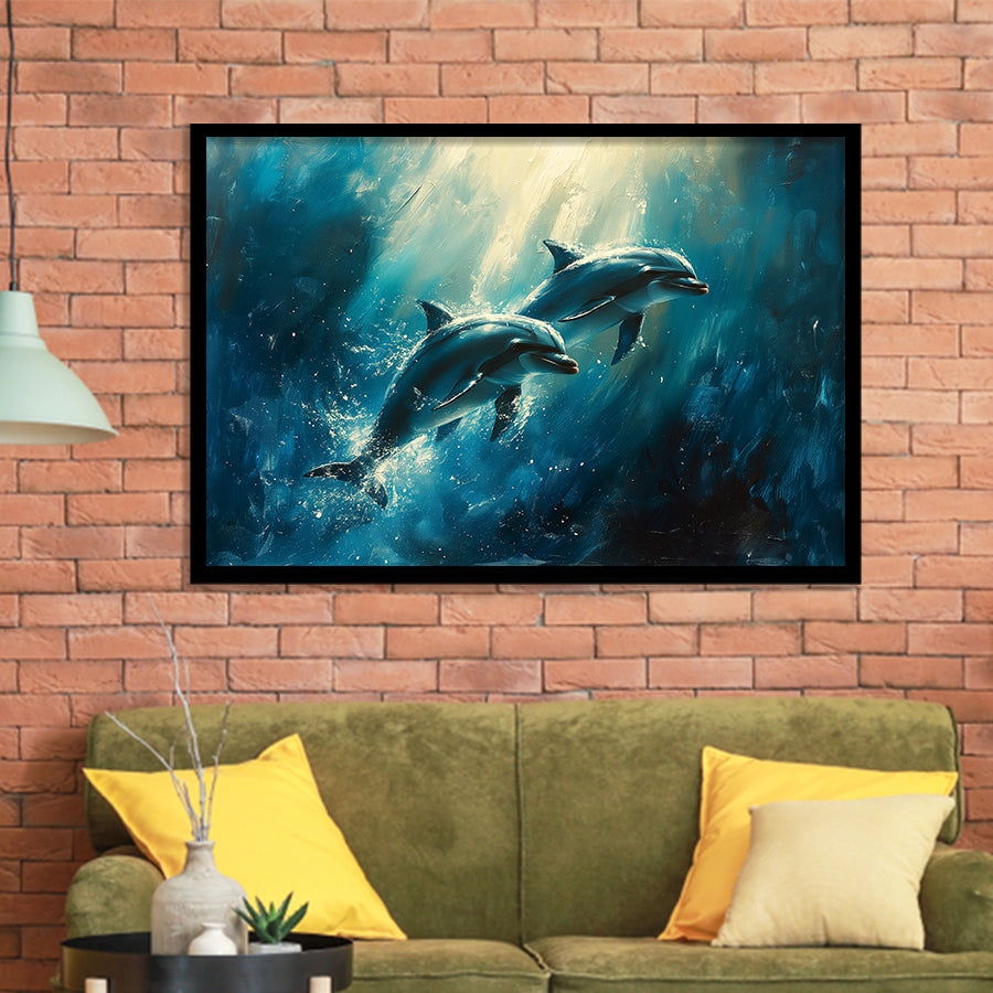 Couple Dolphin In The Sea Ocean Acrylic Painting, Painting Art, Framed Art Print Wall Art Home Decor