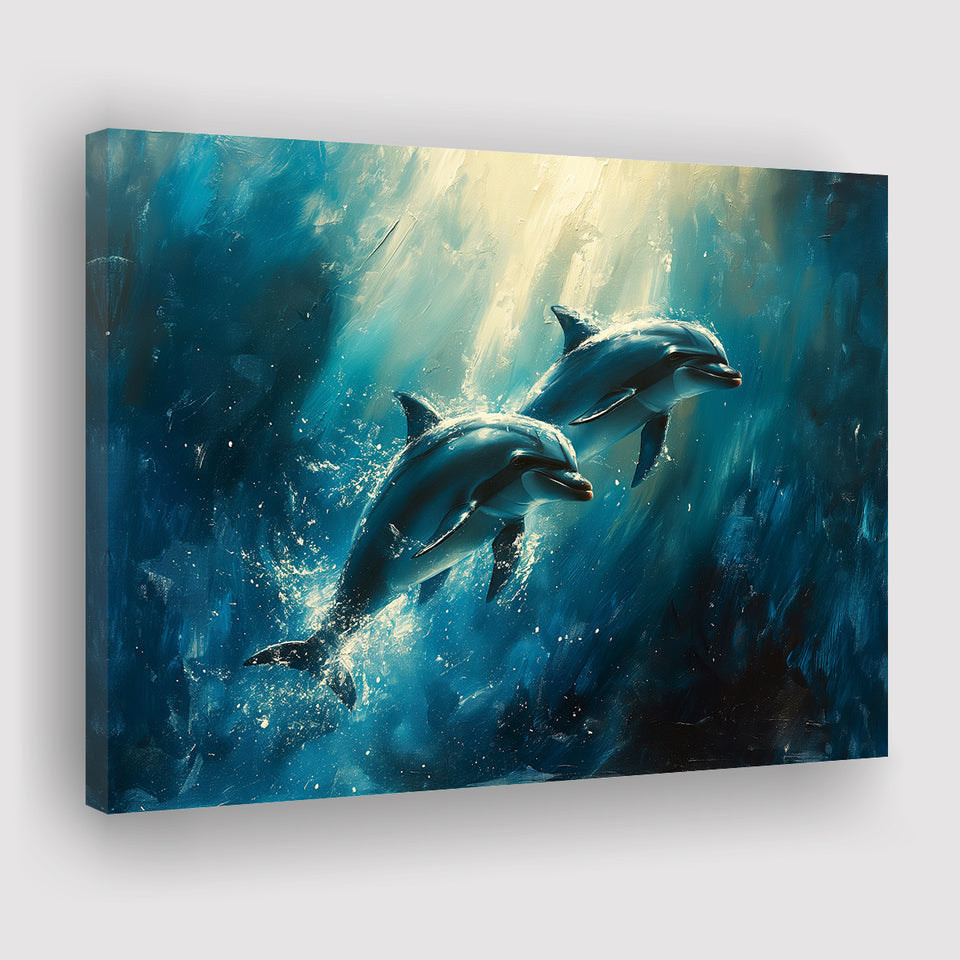 Couple Dolphin In The Sea Ocean Acrylic Painting, Art Print, Canvas Print Wall Art Home Decor