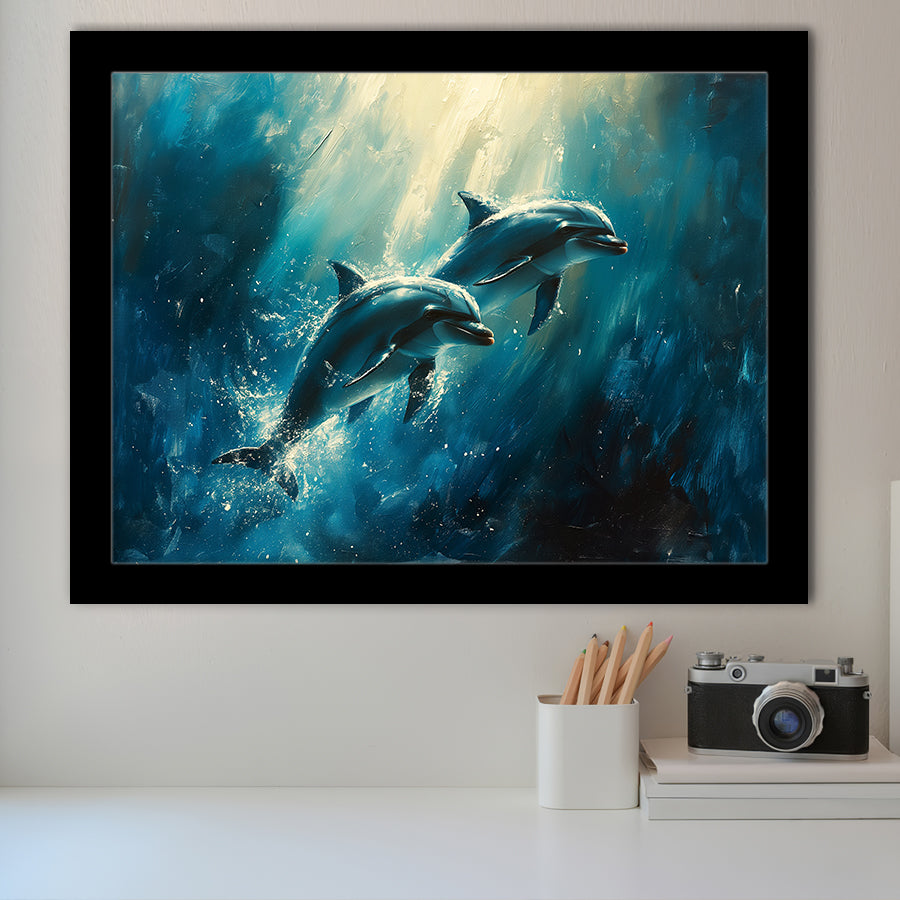 Couple Dolphin In The Sea Ocean Acrylic Painting, Painting Art, Framed Art Print Wall Art Home Decor