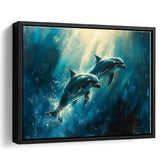 Couple Dolphin In The Sea Ocean Acrylic Painting, Floating Frame, Framed Canvas Print Wall Art Home Decor