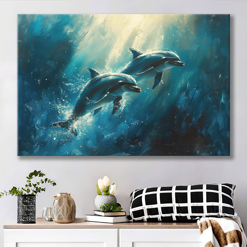 Couple Dolphin In The Sea Ocean Acrylic Painting, Art Print, Canvas Print Wall Art Home Decor