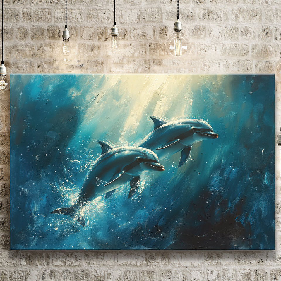 Couple Dolphin In The Sea Ocean Acrylic Painting, Art Print, Canvas Print Wall Art Home Decor