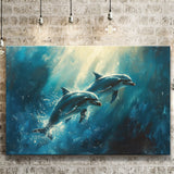 Couple Dolphin In The Sea Ocean Acrylic Painting, Art Print, Canvas Print Wall Art Home Decor