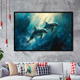 Couple Dolphin In The Sea Ocean Acrylic Painting, Painting Art, Framed Art Print Wall Art Home Decor
