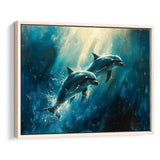Couple Dolphin In The Sea Ocean Acrylic Painting, Floating Frame, Framed Canvas Print Wall Art Home Decor