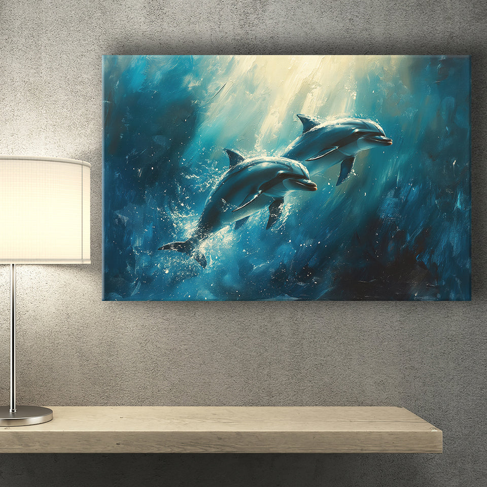 Couple Dolphin In The Sea Ocean Acrylic Painting, Art Print, Canvas Print Wall Art Home Decor