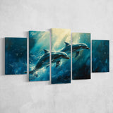 Couple Dolphin In The Sea Ocean Acrylic Painting, Multi Panel,Mixed Canvas Print Wall Art Decor