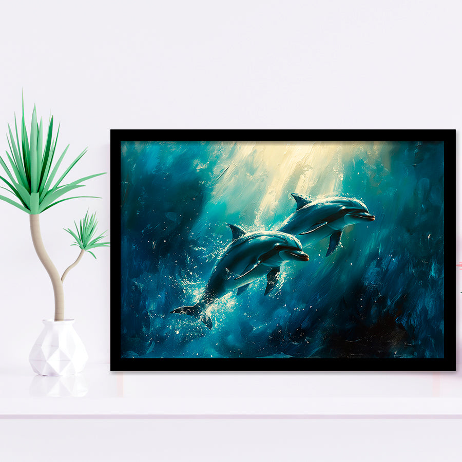 Couple Dolphin In The Sea Ocean Acrylic Painting, Painting Art, Framed Art Print Wall Art Home Decor