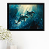 Couple Dolphin In The Sea Ocean Acrylic Painting, Floating Frame, Framed Canvas Print Wall Art Home Decor